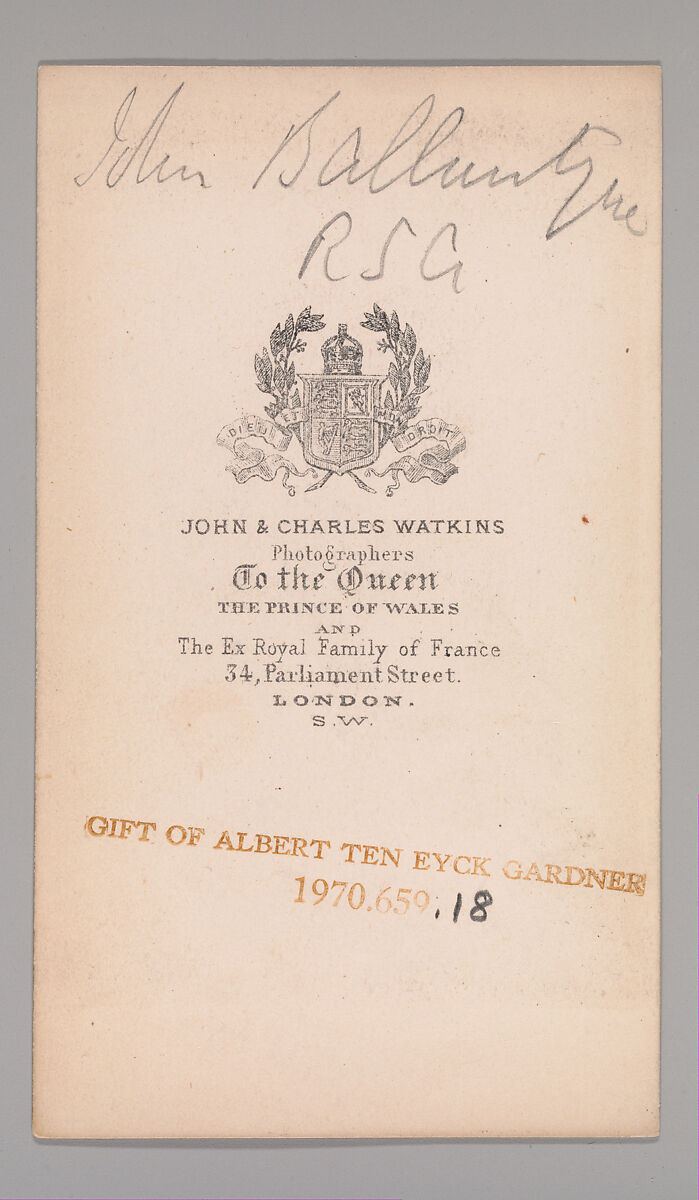[John Ballantyne], John and Charles Watkins (British, active 1867–71), Albumen silver print