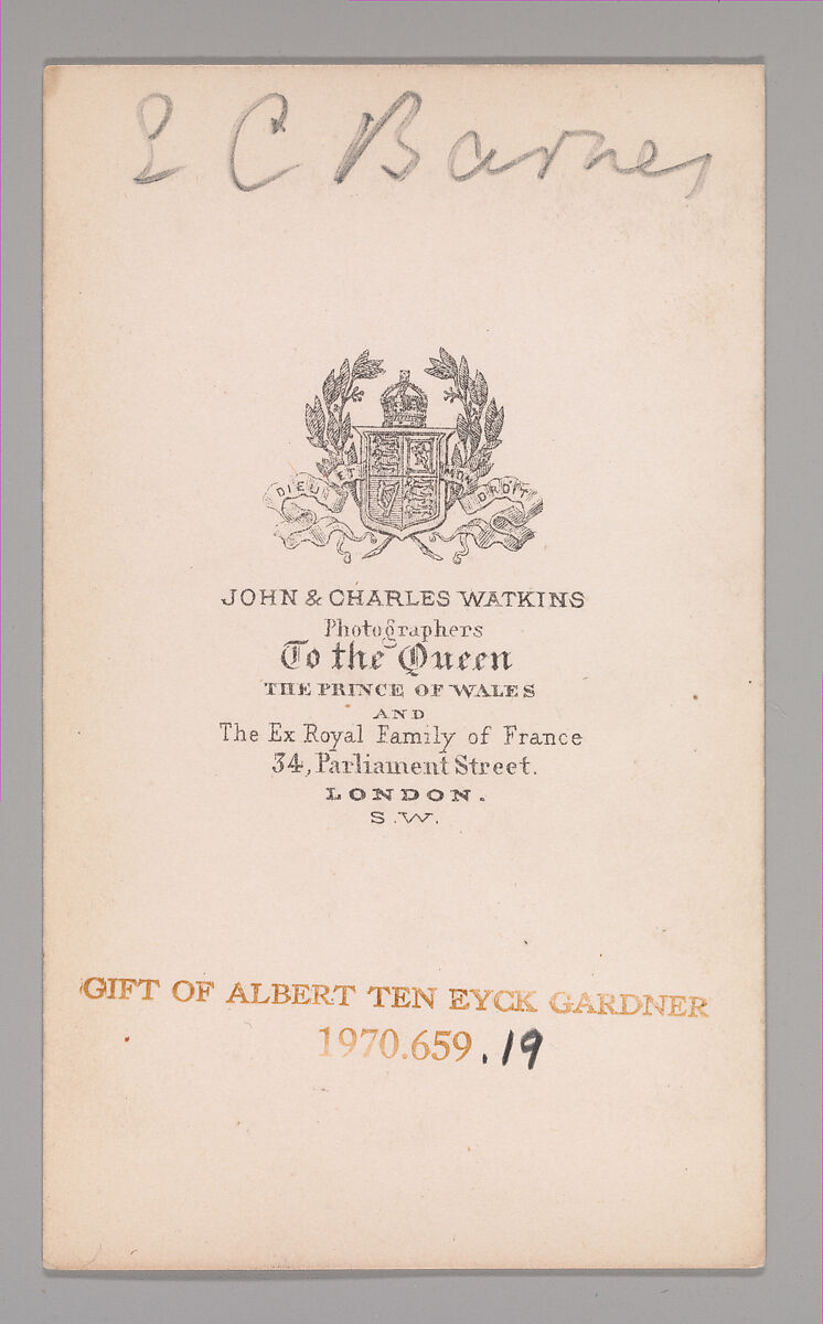 [Edward Charles Barnes], John and Charles Watkins (British, active 1867–71), Albumen silver print