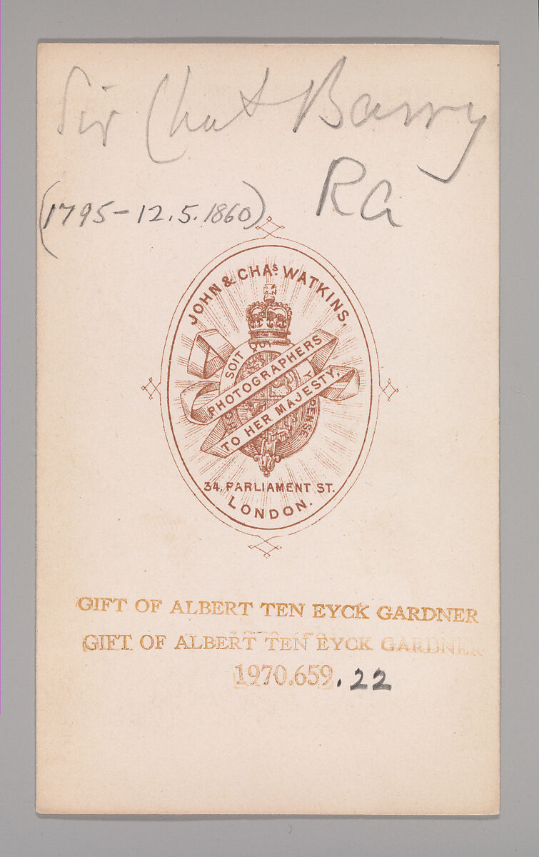 [Sir Charles Barry], John and Charles Watkins (British, active 1867–71), Albumen silver print