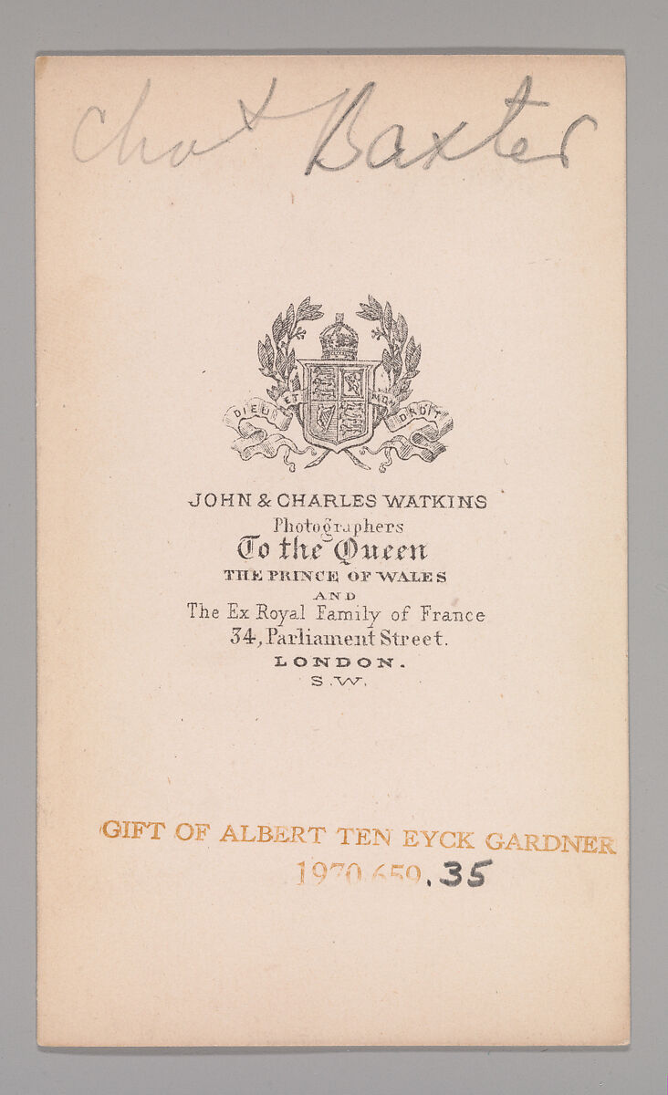 [Charles Baxter], John and Charles Watkins (British, active 1867–71), Albumen silver print