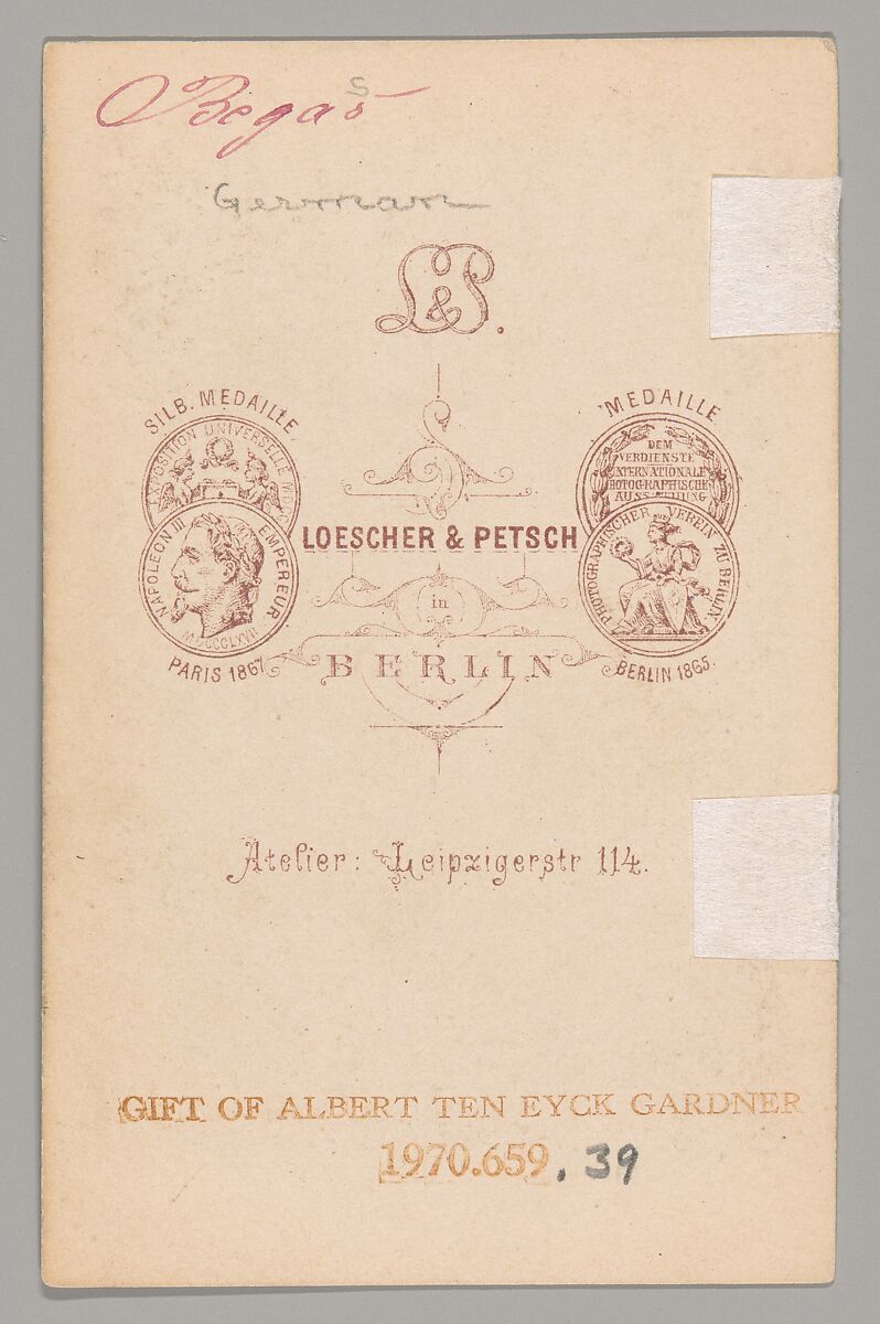 [Oskar Begas], Loescher &amp; Petsch (German, active ca. 1860–90), Albumen silver print