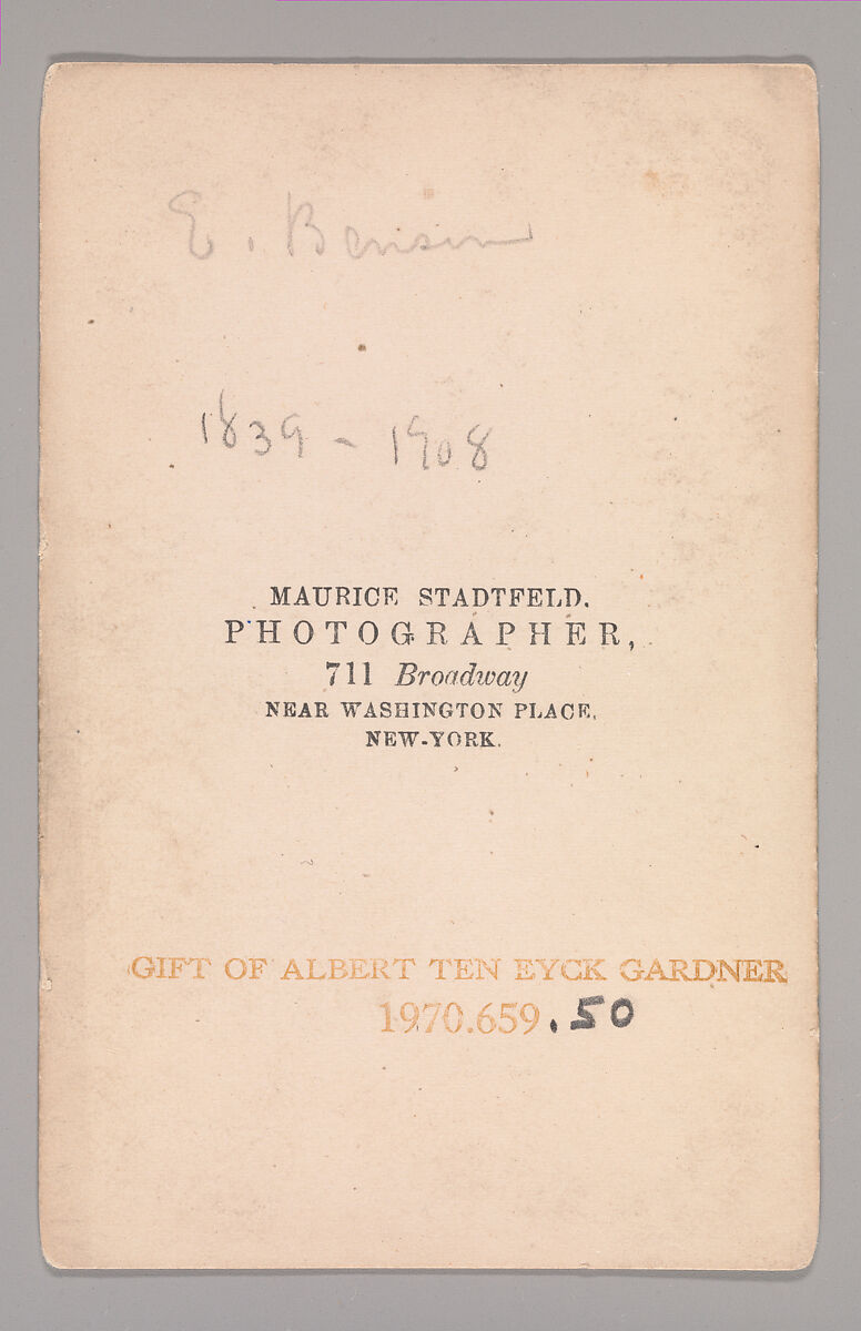 [Eugene Benson], Maurice Stadtfeld (American, active 1860s), Albumen silver print
