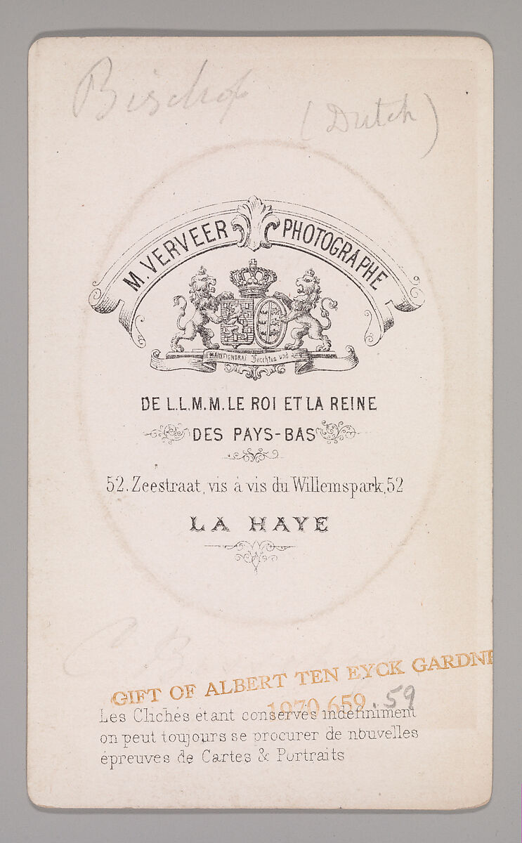 [Unknown Subject], M. Verveer (Dutch), Albumen silver print