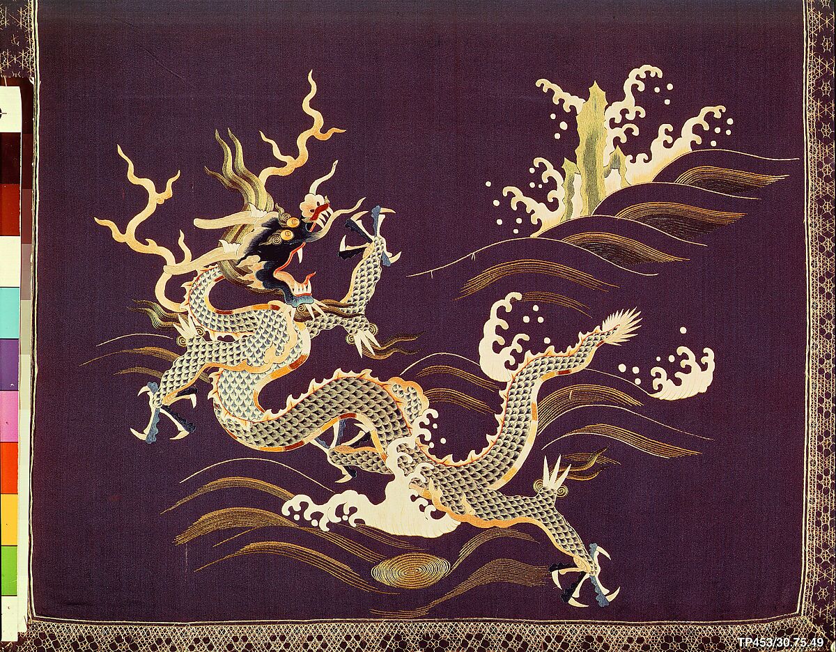Chair Strip with Dragons, Silk embroidery on silk satin, China 