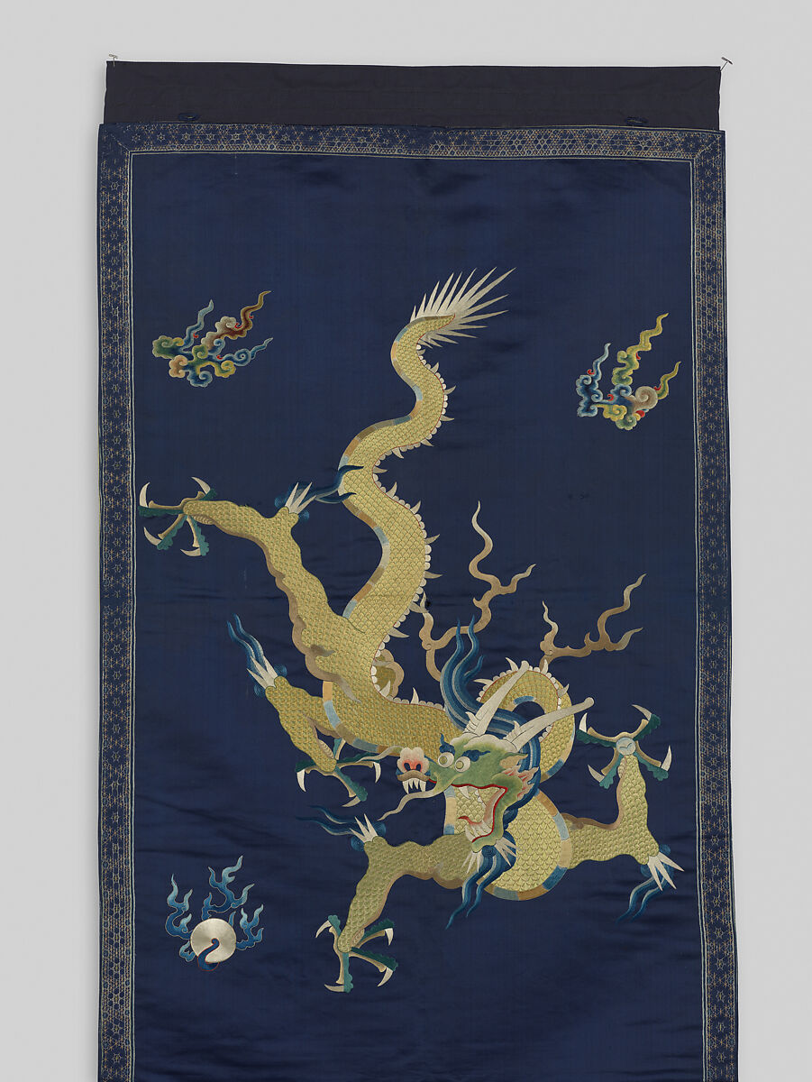 Chair Strip with Dragons, Silk embroidery on silk satin, China