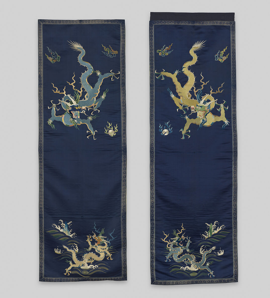 Chair Strip with Dragons, Silk embroidery on silk satin, China