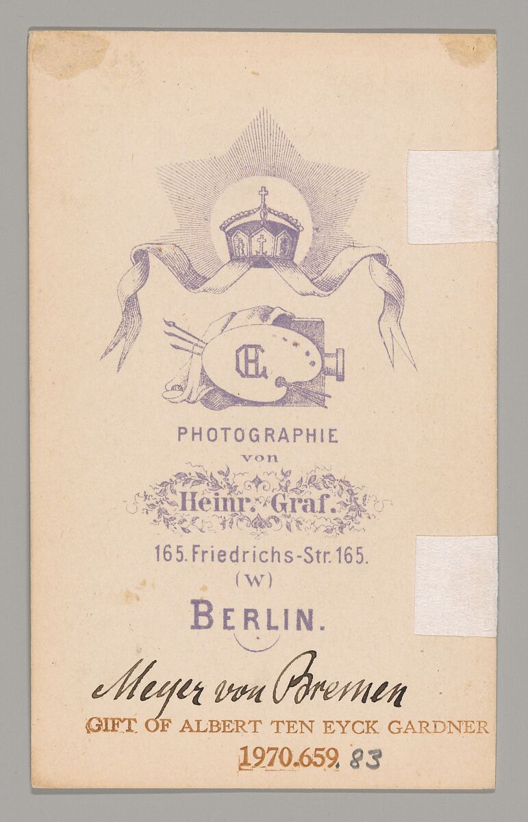 [Meyer George von Bremen], Heinrich Graf (German, active 1860s), Albumen silver print