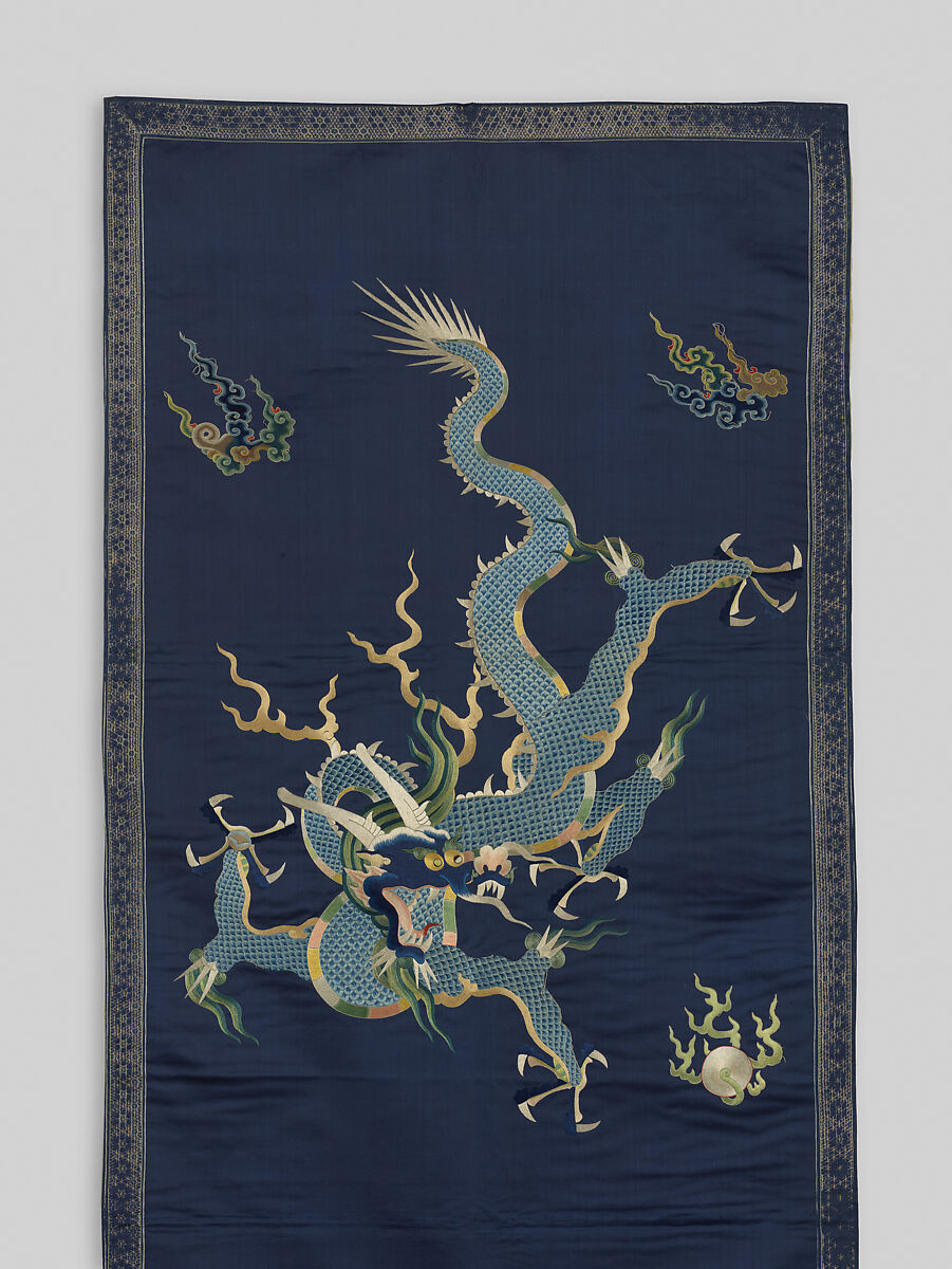 Chair Strip with Dragons, Silk embroidery on silk satin, China
