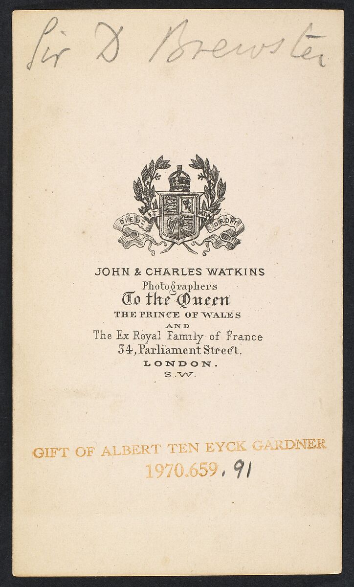 [Sir David Brewster], John and Charles Watkins (British, active 1867–71), Albumen silver print