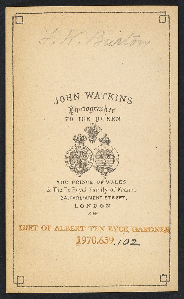 [Frederic William Burton], John and Charles Watkins (British, active 1867–71), Albumen silver print