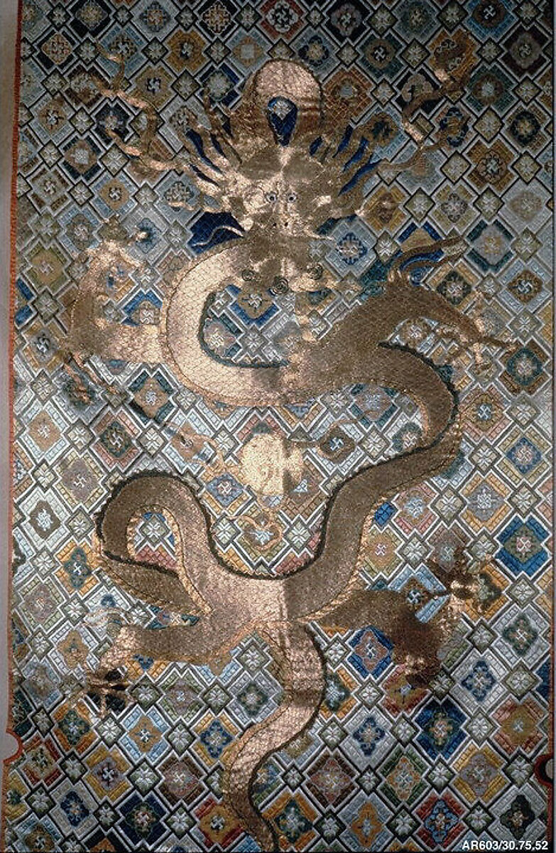 Chair Strip, Silk, metallic thread;  on silk, China