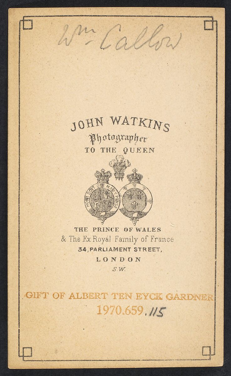 [William Callow], John and Charles Watkins (British, active 1867–71), Albumen silver print