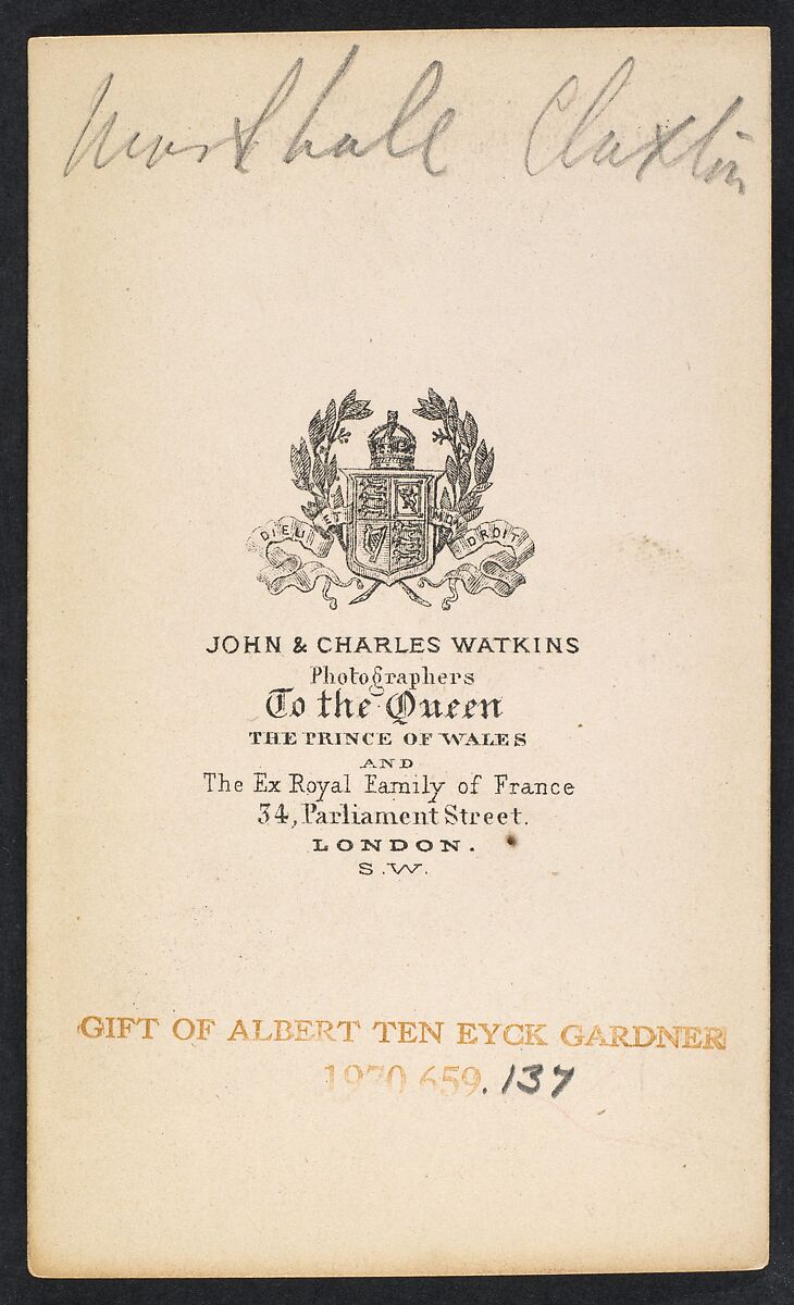 [Marshall C. Claxton], John and Charles Watkins (British, active 1867–71), Albumen silver print