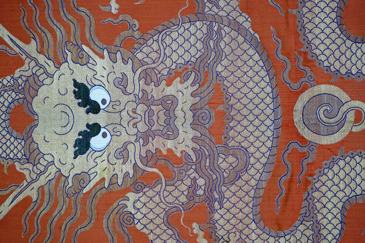 Chair strip with dragon, Silk satin brocaded with gold thread, China