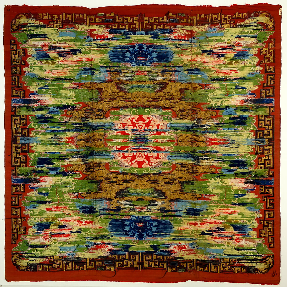 Furniture cover with dragons and flowers, Silk brocaded satin with gold thread, China