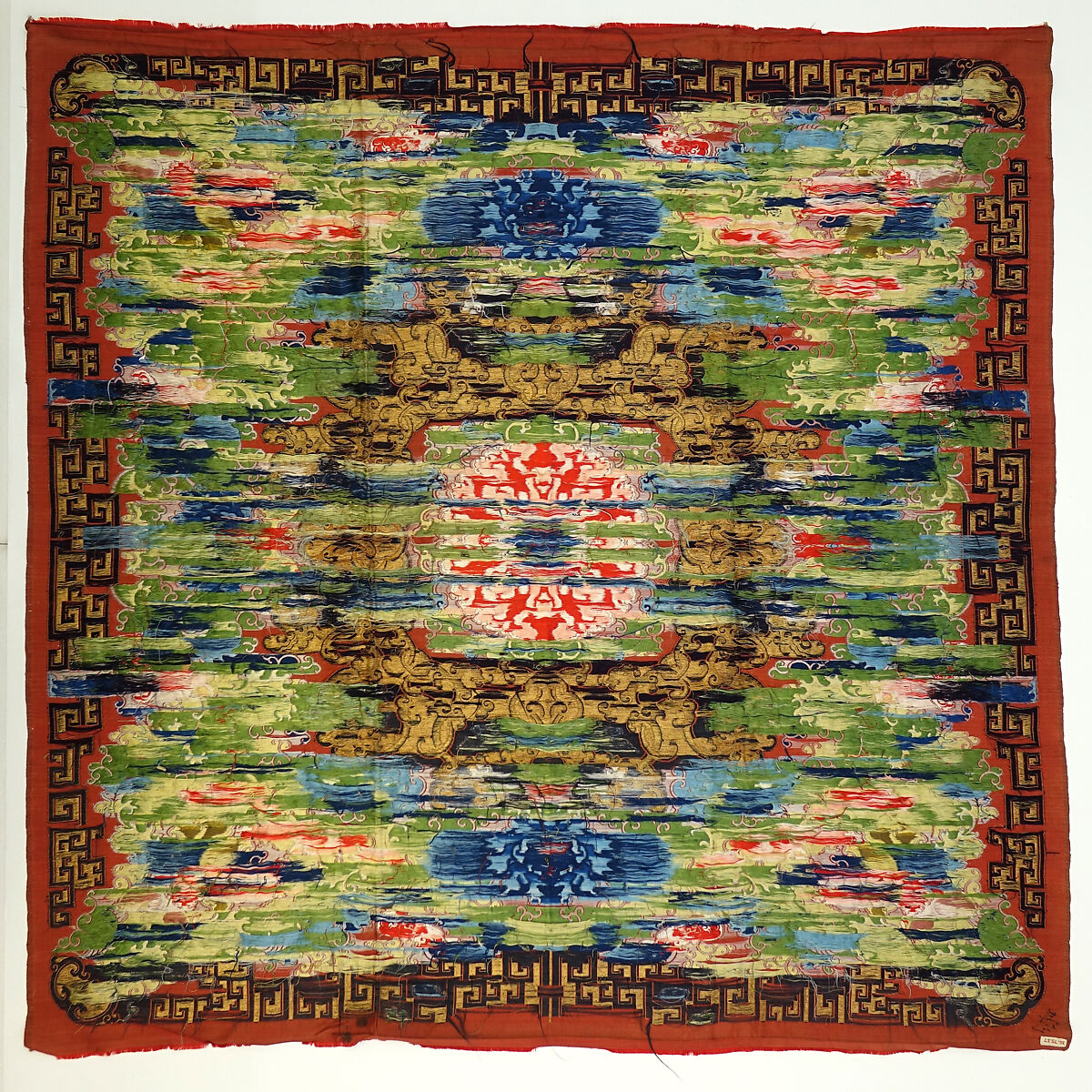 Furniture cover with dragons and flowers, Silk brocaded satin with gold thread, China