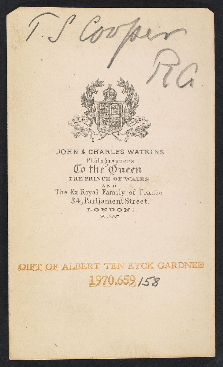 [Thomas Sidney Cooper], John and Charles Watkins (British, active 1867–71), Albumen silver print
