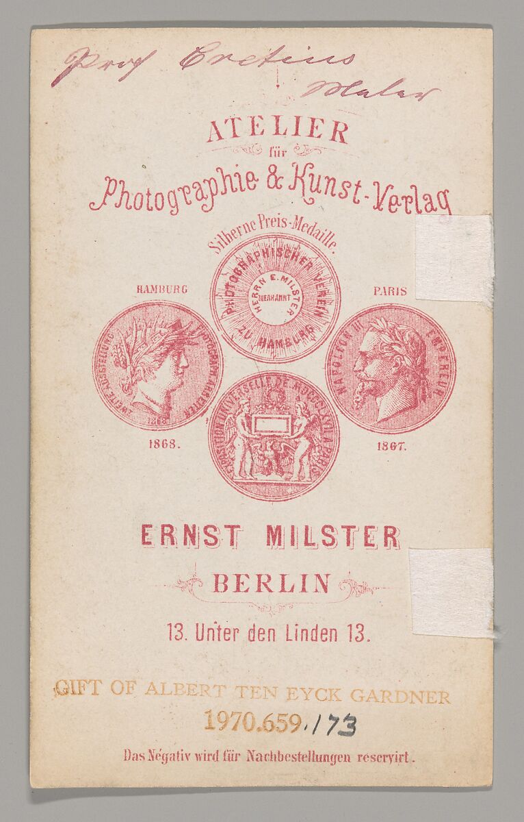 [Konstantin Cretius], Ernst Milster (German, born 1835), Albumen silver print