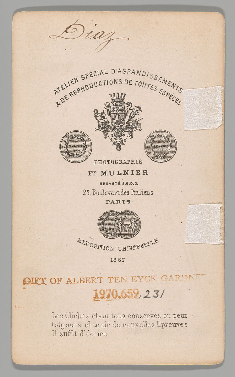 [Virgilio Narcisso Diaz de la Pena], Ferdinand Mulnier (French, active 1850s–70s), Albumen silver print