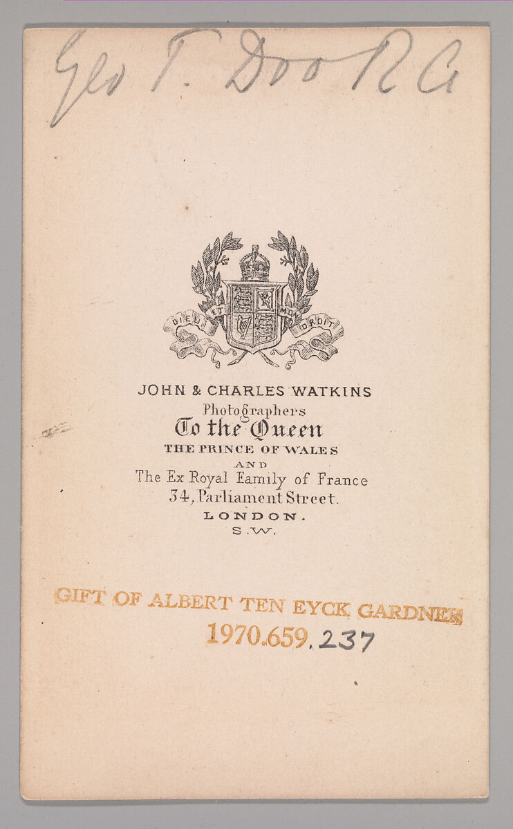 [George Thomas Doo], John and Charles Watkins (British, active 1867–71), Albumen silver print