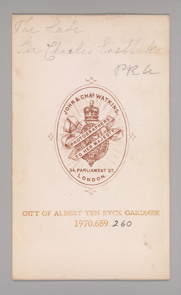 [Sir Charles Lock Eastlake], John and Charles Watkins (British, active 1867–71), Albumen silver print