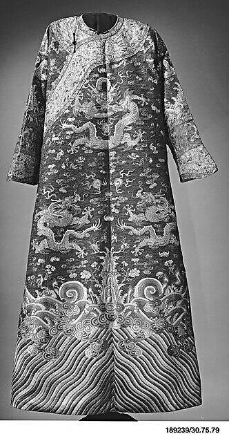 Festival Robe, Silk, metallic thread, and peacock feather filament embroidery on silk satin, China 