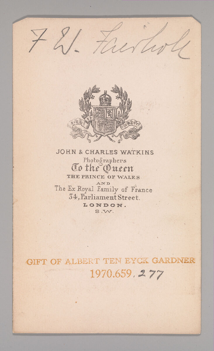 [Frederick William Fairholt], John and Charles Watkins (British, active 1867–71), Albumen silver print