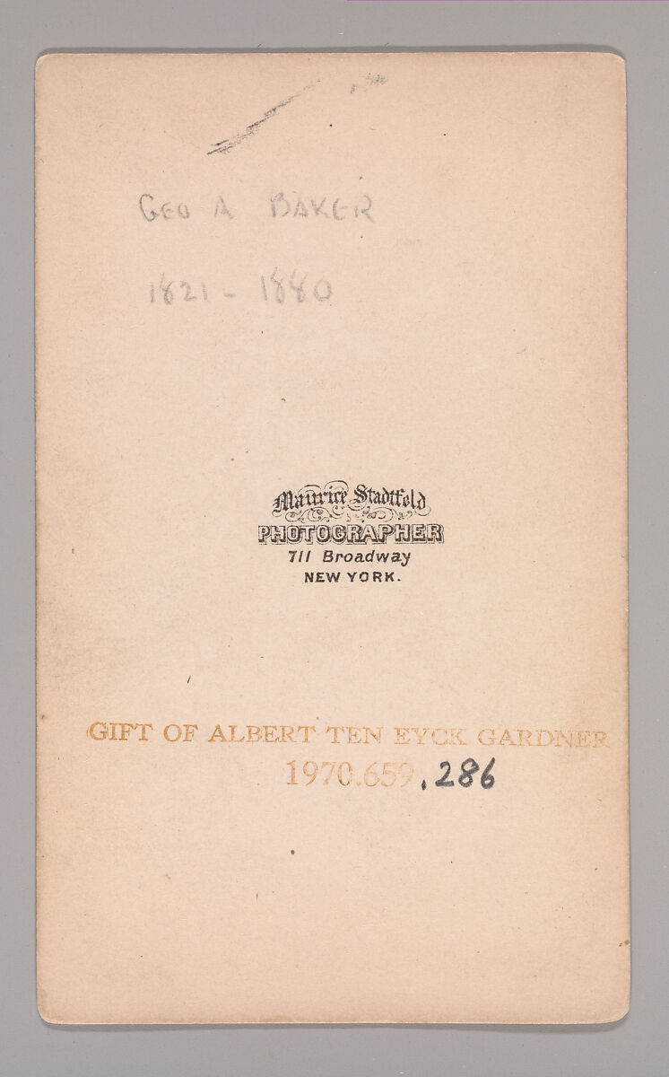 [George Augustus Baker], Maurice Stadtfeld (American, active 1860s), Albumen silver print
