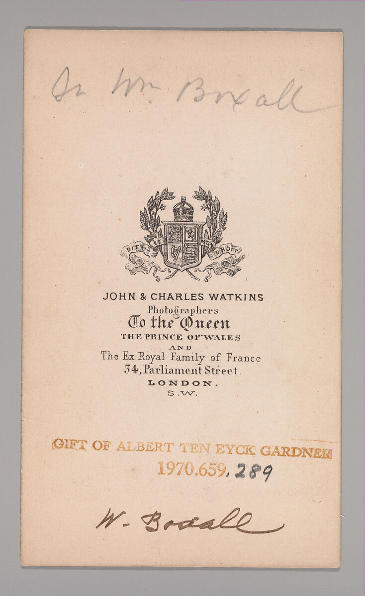 [Sir William Boxall], John and Charles Watkins (British, active 1867–71), Albumen silver print
