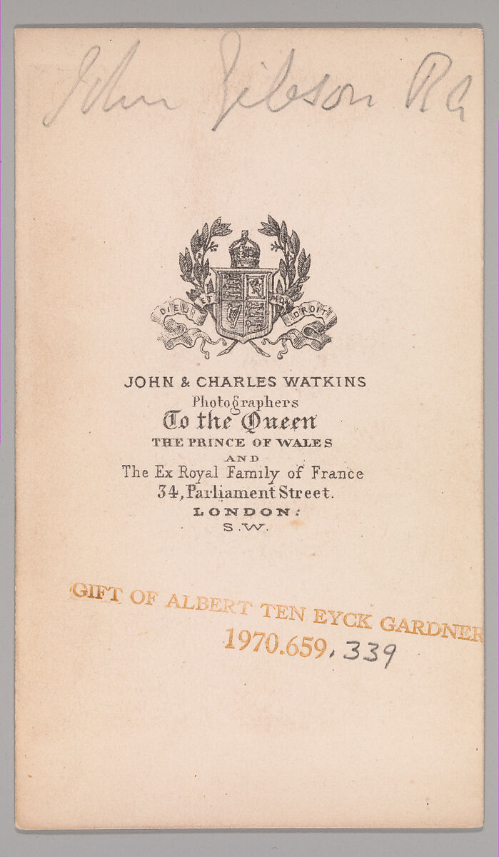 [John Gibson], John and Charles Watkins (British, active 1867–71), Albumen silver print