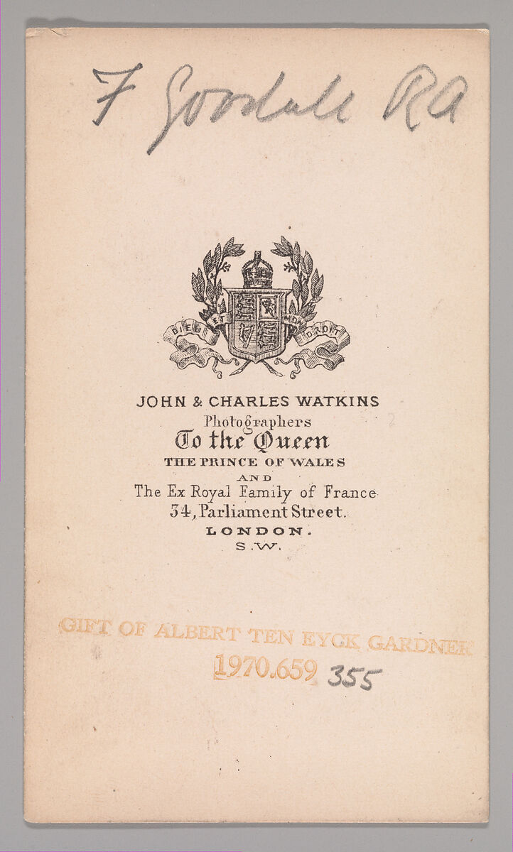[Frederick Goodall], John and Charles Watkins (British, active 1867–71), Albumen silver print