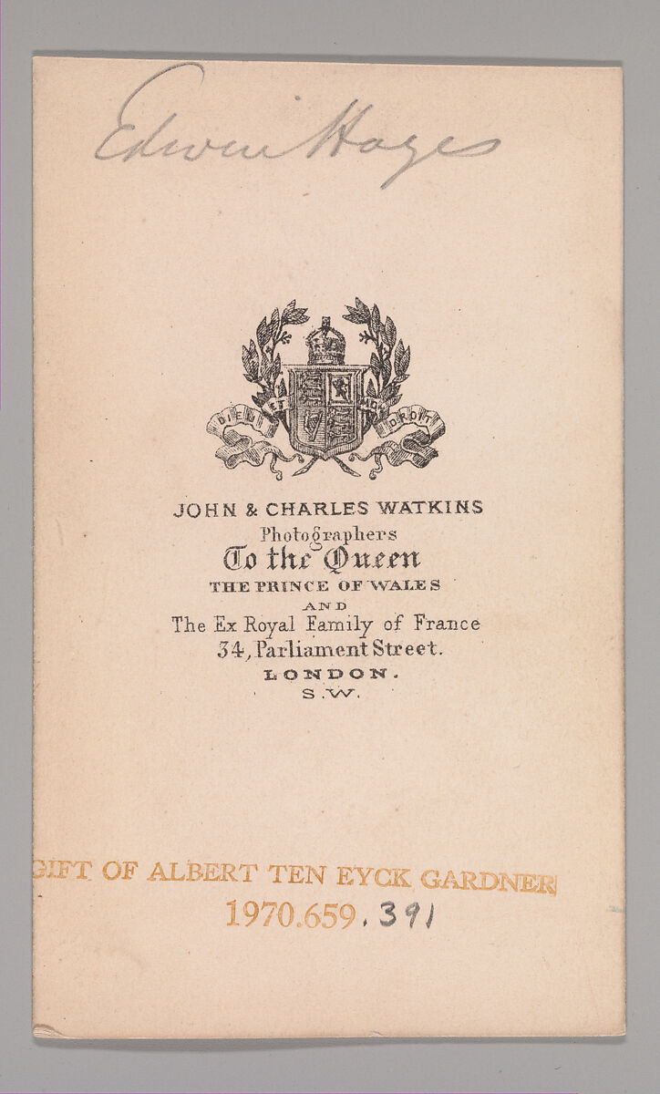 [Edwin Hayes], John and Charles Watkins (British, active 1867–71), Albumen silver print