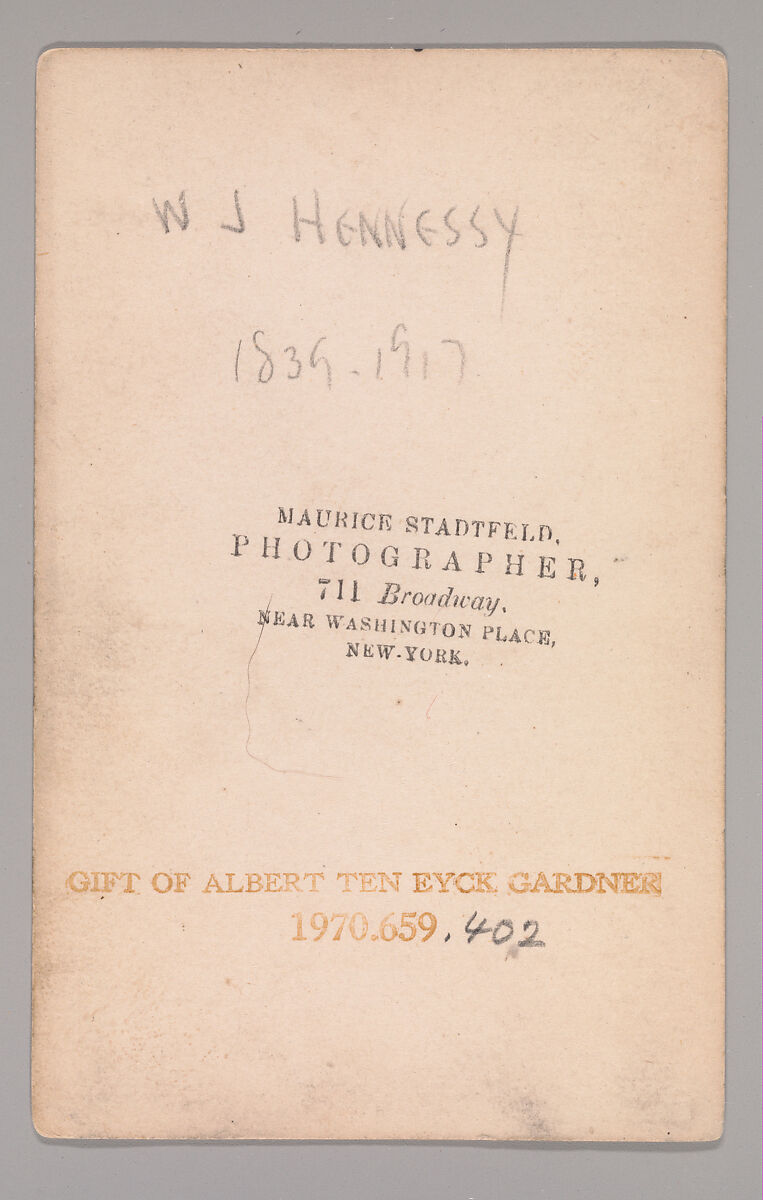 [William John Hennessy], Maurice Stadtfeld (American, active 1860s), Albumen silver print