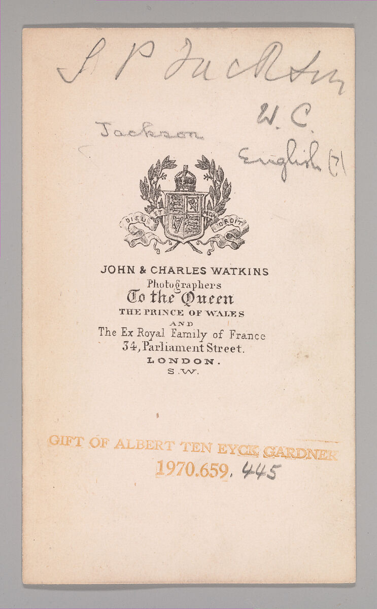 [Samuel Philips Jackson], John and Charles Watkins (British, active 1867–71), Albumen silver print