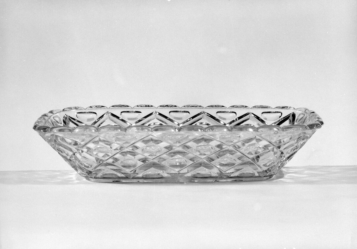 Relish dish, Pressed glass, diamond thumbprint, American 