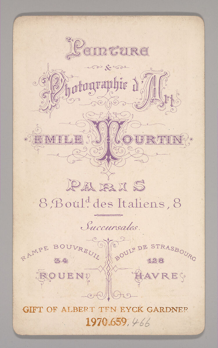 [Unknown Subject], Emile Tourtin (French, active 1860s–70s), Albumen silver print
