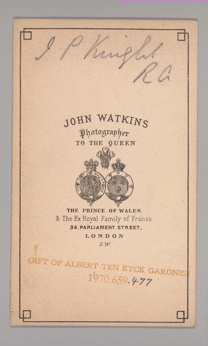 [John Prescott Knight], John and Charles Watkins (British, active 1867–71), Albumen silver print