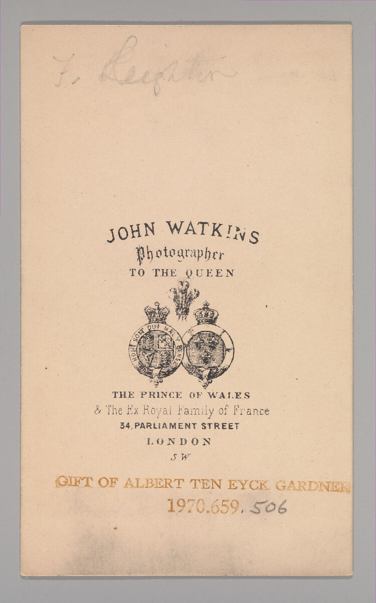[Sir Frederic Leighton], John and Charles Watkins (British, active 1867–71), Albumen silver print