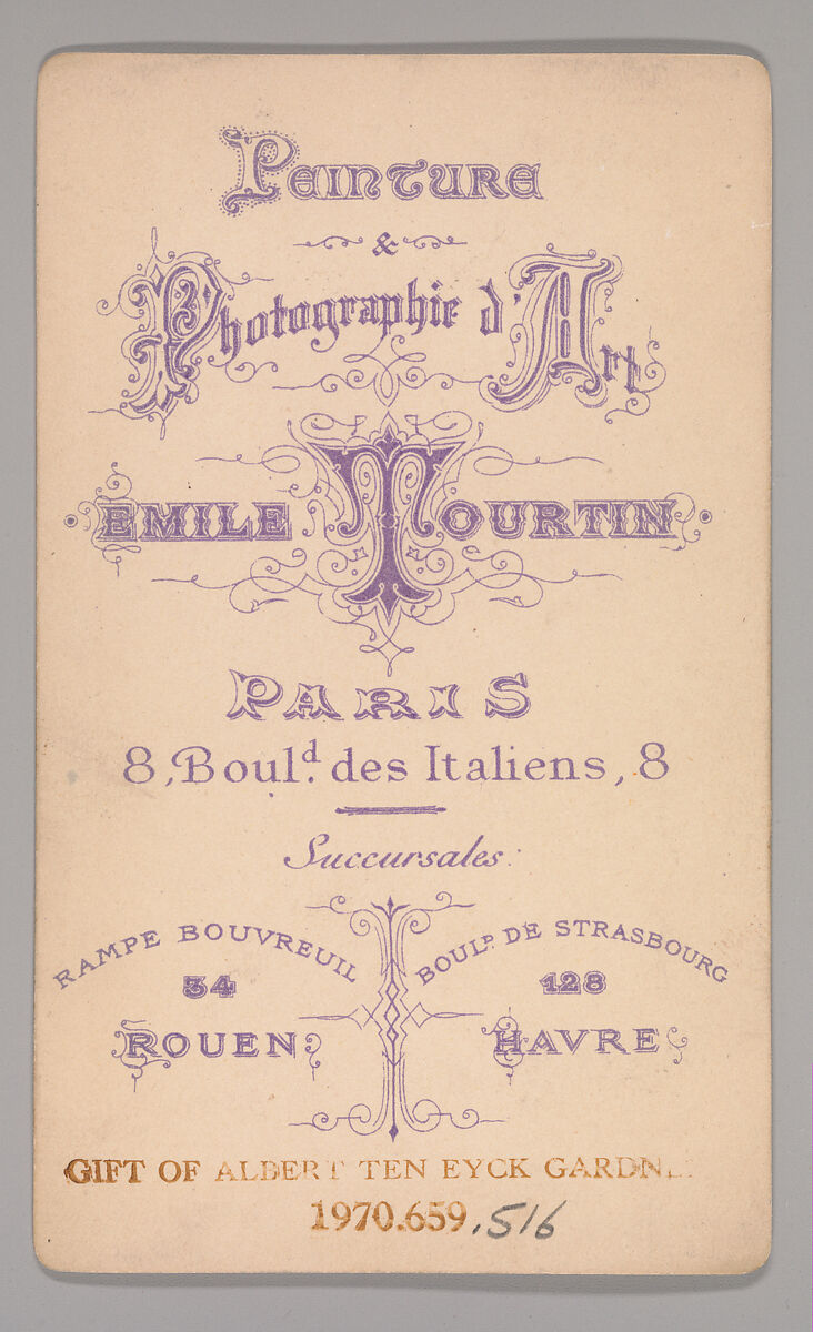 [Unknown Subject], Emile Tourtin (French, active 1860s–70s), Albumen silver print