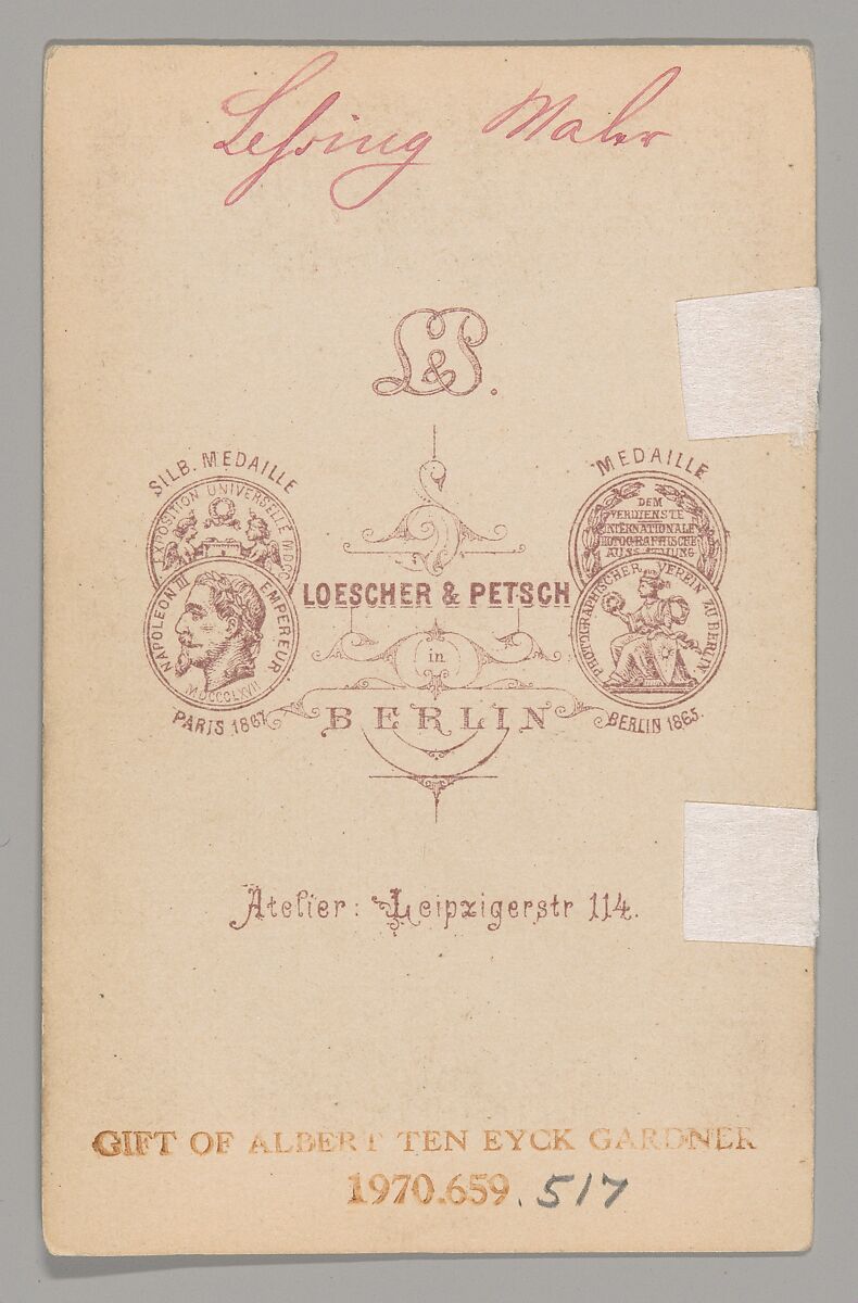 [Unknown Subject], Loescher &amp; Petsch (German, active ca. 1860–90), Albumen silver print