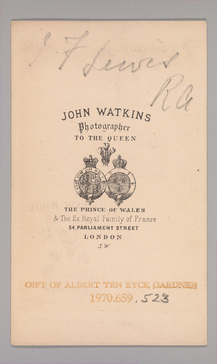 [John Frederick Lewis], John and Charles Watkins (British, active 1867–71), Albumen silver print