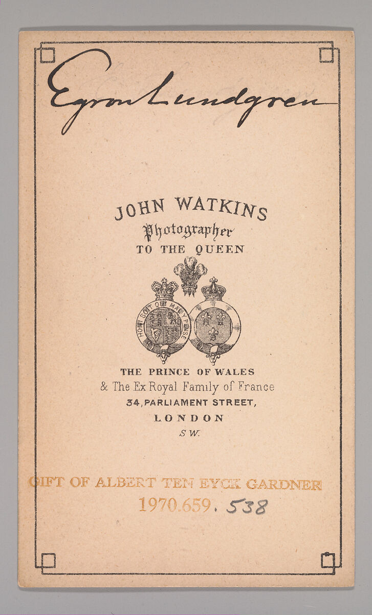 [Egron Sellif Lundgren], John and Charles Watkins (British, active 1867–71), Albumen silver print