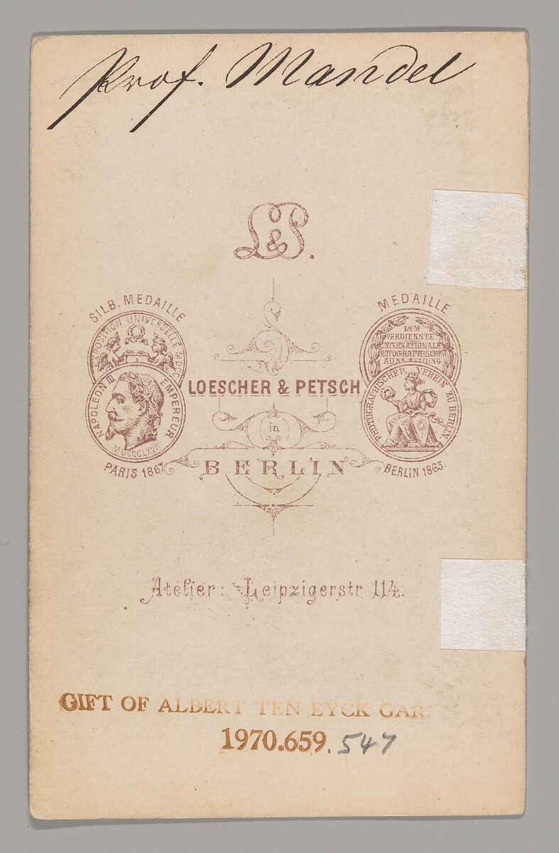 [Charles Mandel], Loescher &amp; Petsch (German, active ca. 1860–90), Albumen silver print