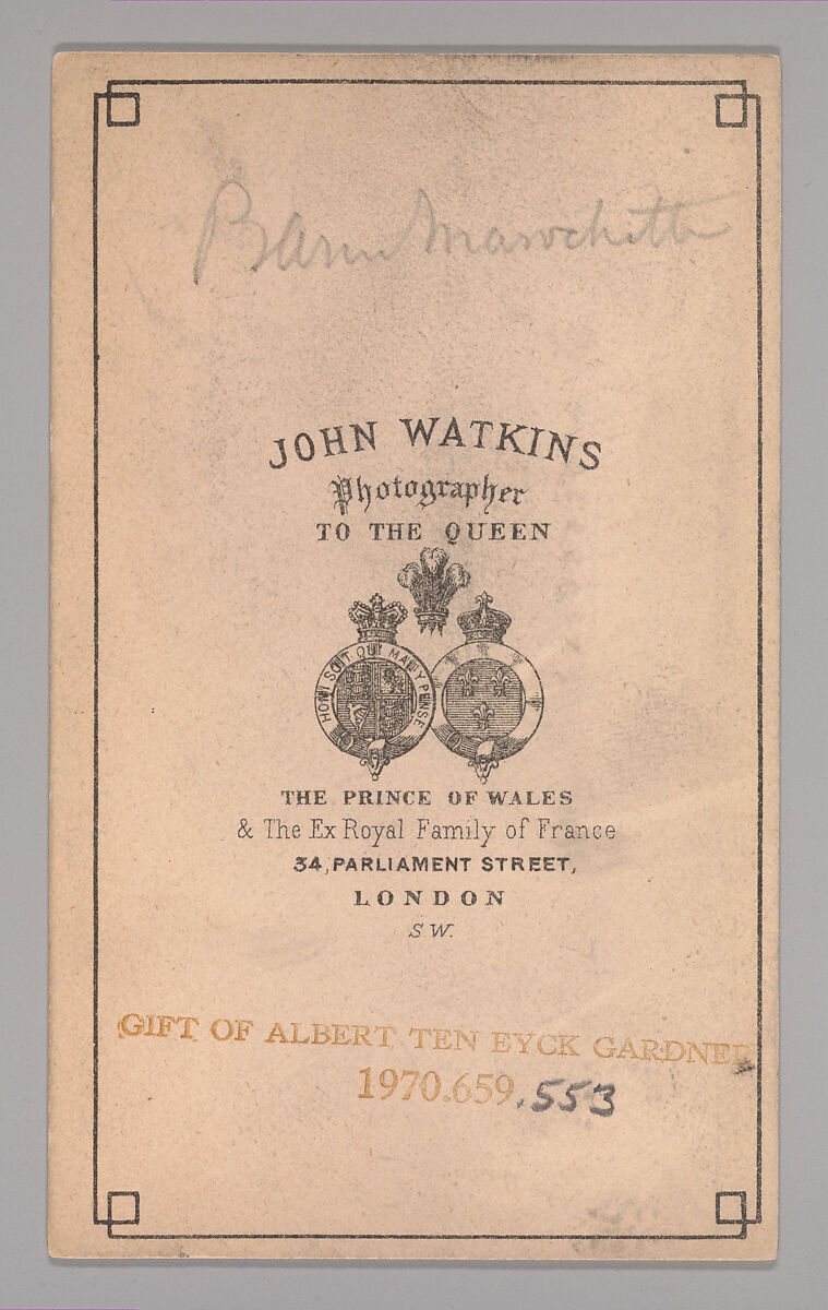[Baron Carlo (Charles) Marochetti], John and Charles Watkins (British, active 1867–71), Albumen silver print