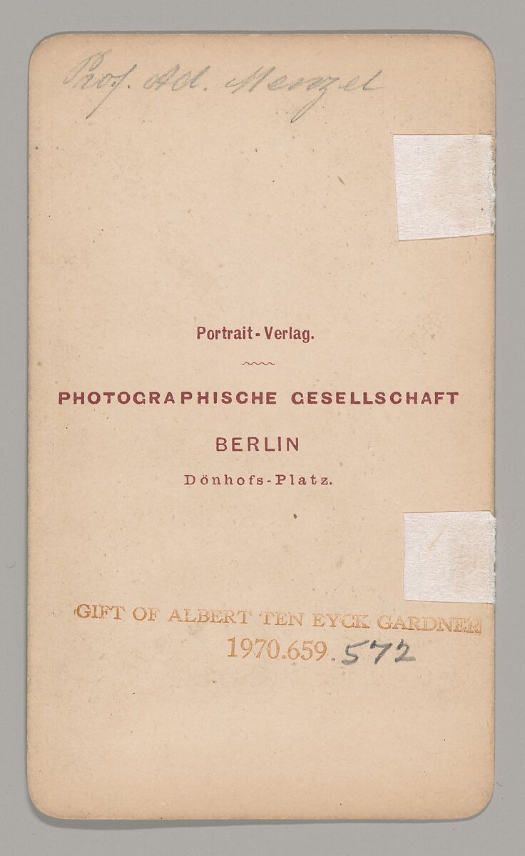 [Adolph Menzel], Photographische Gesellschaft, Albumen silver print