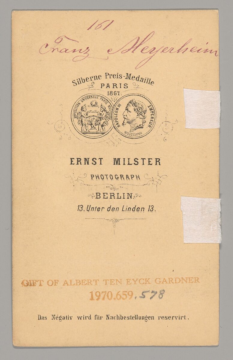 Franz Heyerheim, Ernst Milster (German, born 1835), Albumen silver print