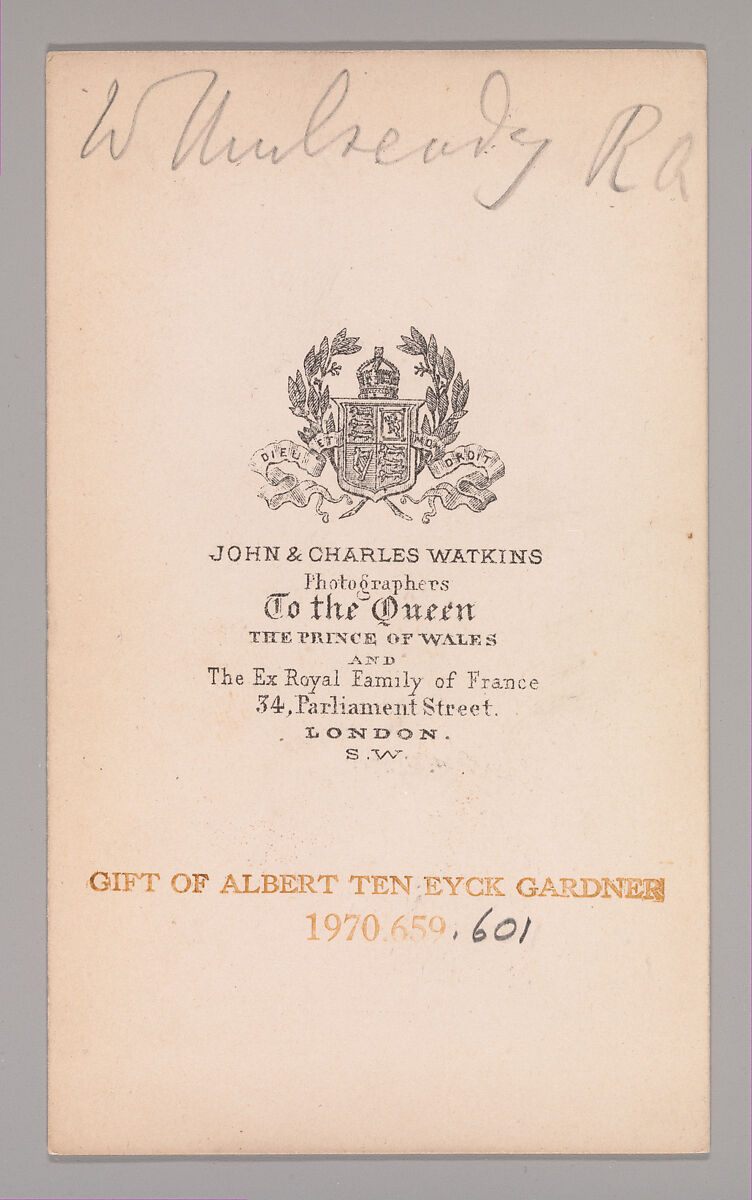 [Unknown Subject], John and Charles Watkins (British, active 1867–71), Albumen silver print