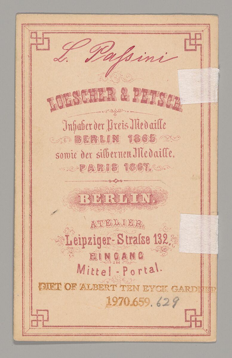 [Ludwig Johann Passini], Loescher &amp; Petsch (German, active ca. 1860–90), Albumen silver print