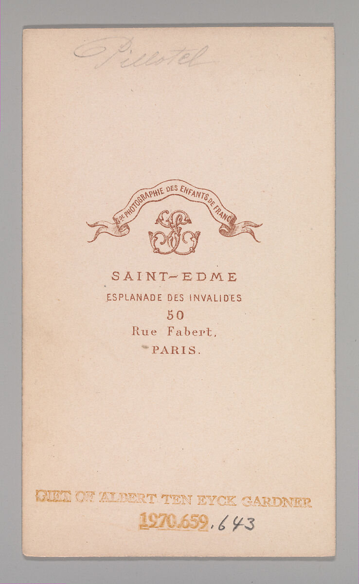 [Unknown Subject], Saint-Edmé (French, active 1867–71), Albumen silver print