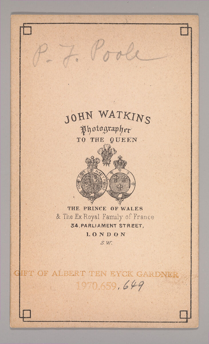 [Paul Falconer Poole], John and Charles Watkins (British, active 1867–71), Albumen silver print